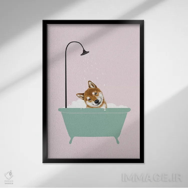 تابلو شیبا اینو در حال لذت بردن از حمام کفآلود اثر بگ نوز ورک (استودیو) - نمای قابدار مشکی