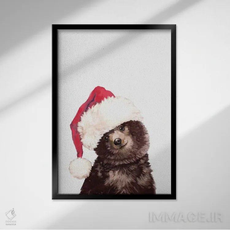 تابلو خرس نوزاد بابانوئل اثر بگ نوز ورک (استودیو) - نمای قابدار مشکی