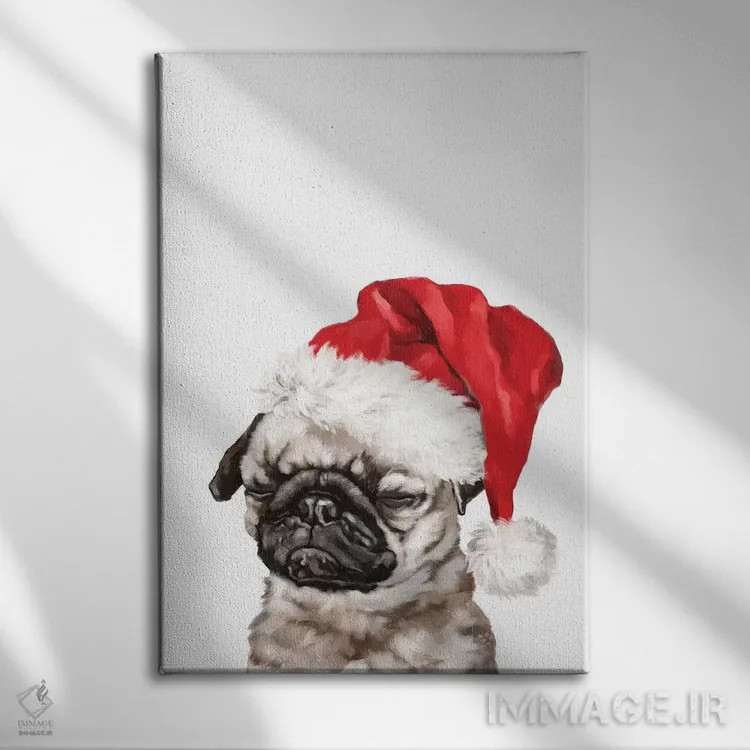 تابلو پاگ در حال مدیتیشن کریسمسی اثر بگ نوز ورک (استودیو) - نمای روبهرو روی دیوار