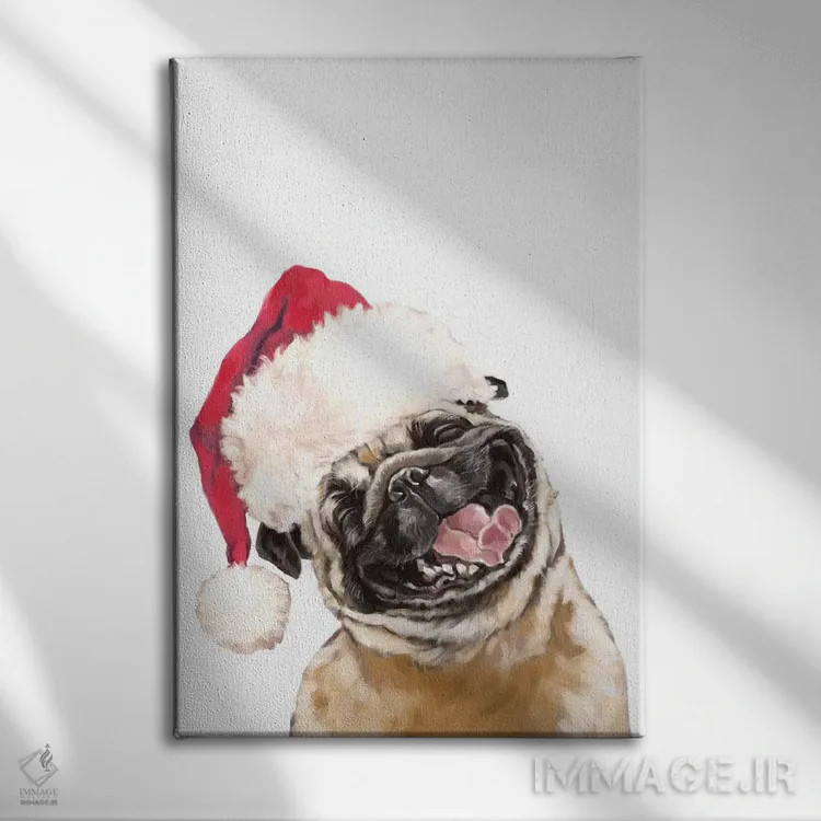 تابلو پاگ خندان کریسمسی اثر بگ نوز ورک (استودیو) - نمای روبهرو روی دیوار