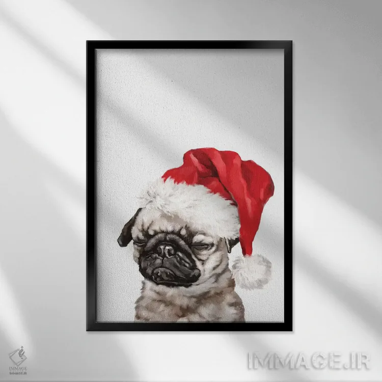 تابلو پاگ در حال مدیتیشن کریسمسی اثر بگ نوز ورک (استودیو) - نمای قابدار مشکی