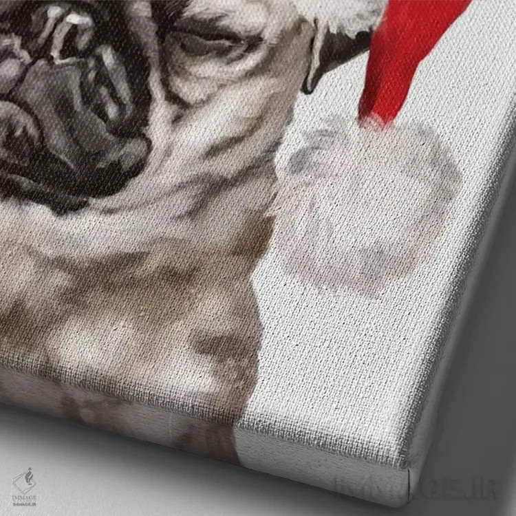 تابلو پاگ در حال مدیتیشن کریسمسی اثر بگ نوز ورک (استودیو) - نمای نزدیک بافت بوم