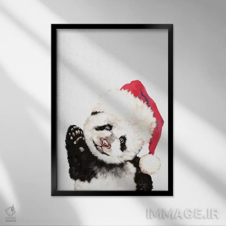 تابلو پاندای کریسمسی اثر بگ نوز ورک (استودیو) - نمای قابدار مشکی