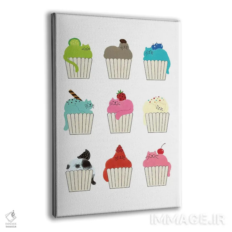 تابلو طعمهای گربهلیوانی (Cupcat یک گربه با ظاهر بستنی کاپکیکی است) اثر بگ نوز ورک (استودیو) - نمای پرسپکتیو محصول