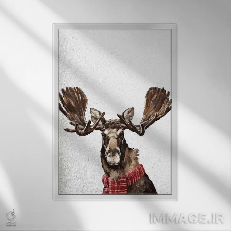 تابلو گوزن شمالی کریسمسی اثر بگ نوز ورک (استودیو) - نمای قابدار سفید