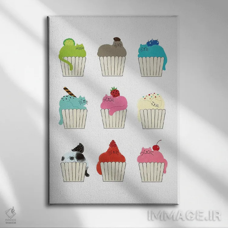تابلو طعمهای گربهلیوانی (Cupcat یک گربه با ظاهر بستنی کاپکیکی است) اثر بگ نوز ورک (استودیو) - نمای روبهرو روی دیوار