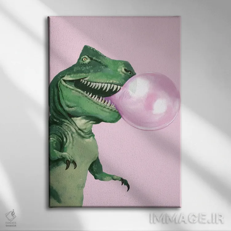 تابلو تیرکس با آدامس بادکنکی اثر بگ نوز ورک (استودیو) - نمای روبهرو روی دیوار