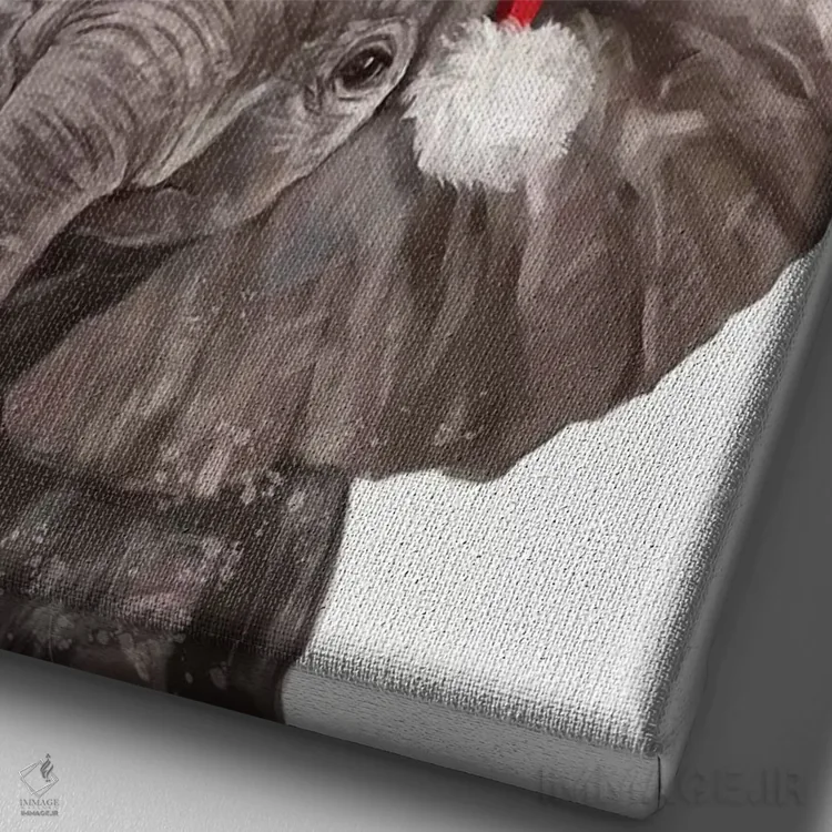 تابلو بچه فیل کریسمسی اثر بگ نوز ورک (استودیو) - نمای نزدیک بافت بوم