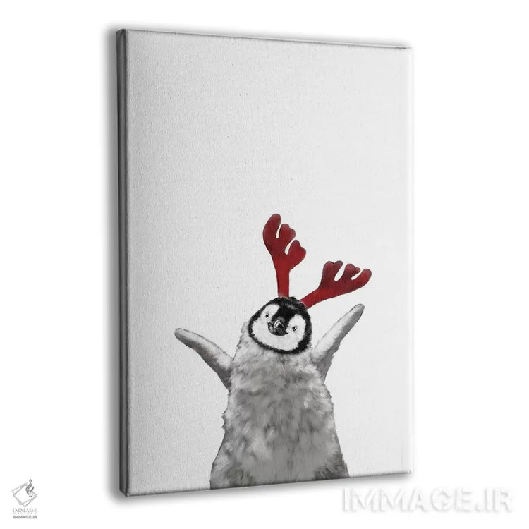 تابلو بچه پنگوئن کریسمسی با شاخ گوزن اثر بگ نوز ورک (استودیو) - نمای پرسپکتیو محصول