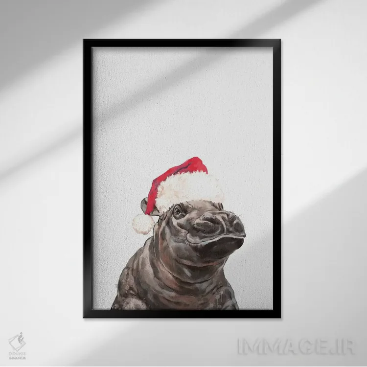 تابلو بچه اسب آبی کریسمسی اثر بگ نوز ورک (استودیو) - نمای قابدار مشکی