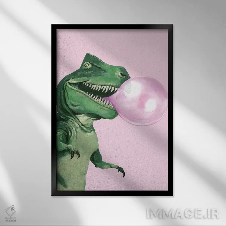 تابلو تیرکس با آدامس بادکنکی اثر بگ نوز ورک (استودیو) - نمای قابدار مشکی