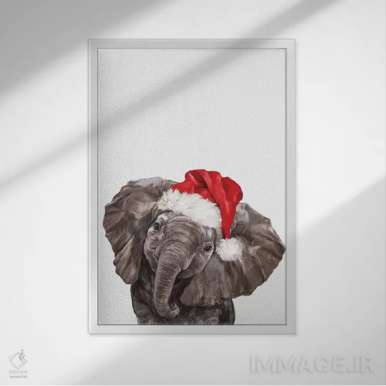 تابلو بچه فیل کریسمسی اثر بگ نوز ورک (استودیو) - نمای قابدار سفید