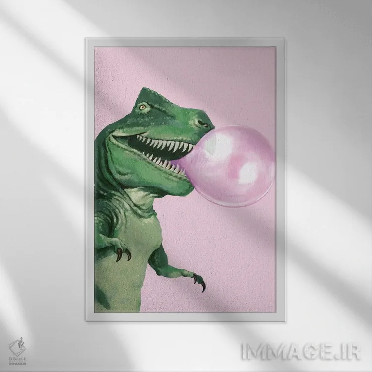 تابلو تیرکس با آدامس بادکنکی اثر بگ نوز ورک (استودیو) - نمای قابدار سفید