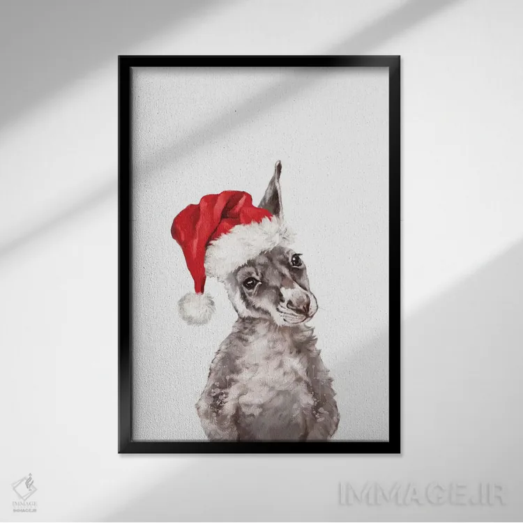 تابلو بچه کانگورو کریسمسی اثر بگ نوز ورک (استودیو) - نمای قابدار مشکی