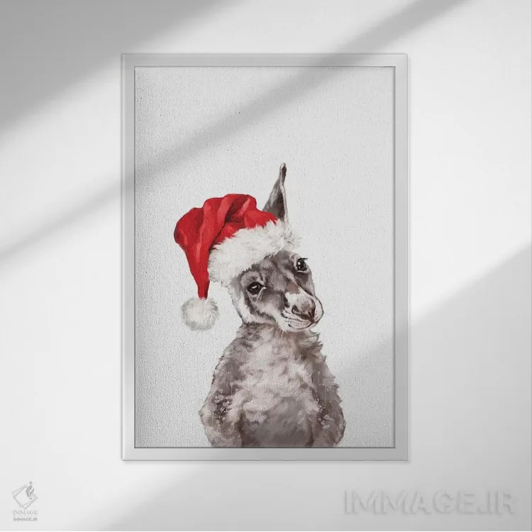 تابلو بچه کانگورو کریسمسی اثر بگ نوز ورک (استودیو) - نمای قابدار سفید