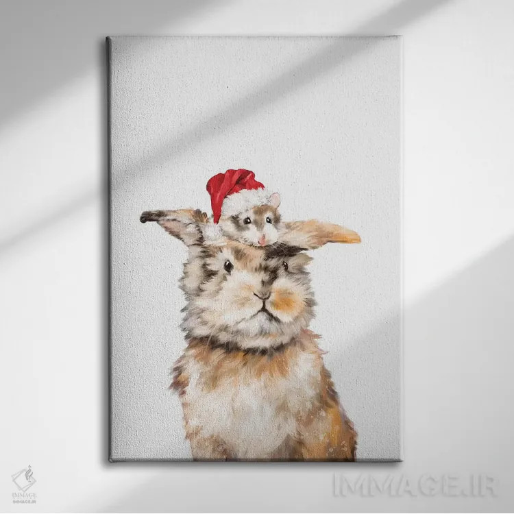 تابلو همستر و خرگوش کریسمسی اثر بگ نوز ورک (استودیو) - نمای روبهرو روی دیوار