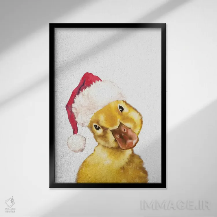 تابلو جوجه اردک زرد کریسمسی اثر بگ نوز ورک (استودیو) - نمای قابدار مشکی