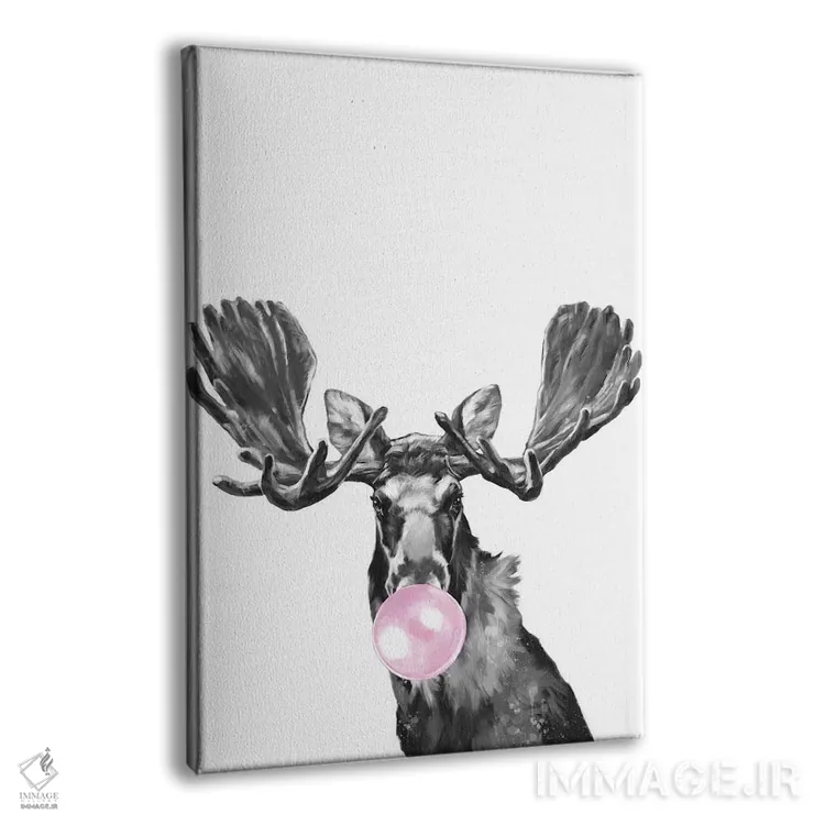 تابلو گوزن شمالی با آدامس بادکنکی (سیاه و سفید) اثر بگ نوز ورک (استودیو) - نمای پرسپکتیو محصول