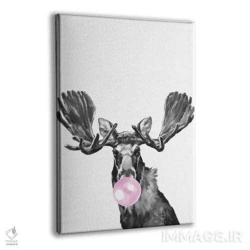 تابلو گوزن شمالی با آدامس بادکنکی (سیاه و سفید) اثر بگ نوز ورک (استودیو) - نمای پرسپکتیو محصول