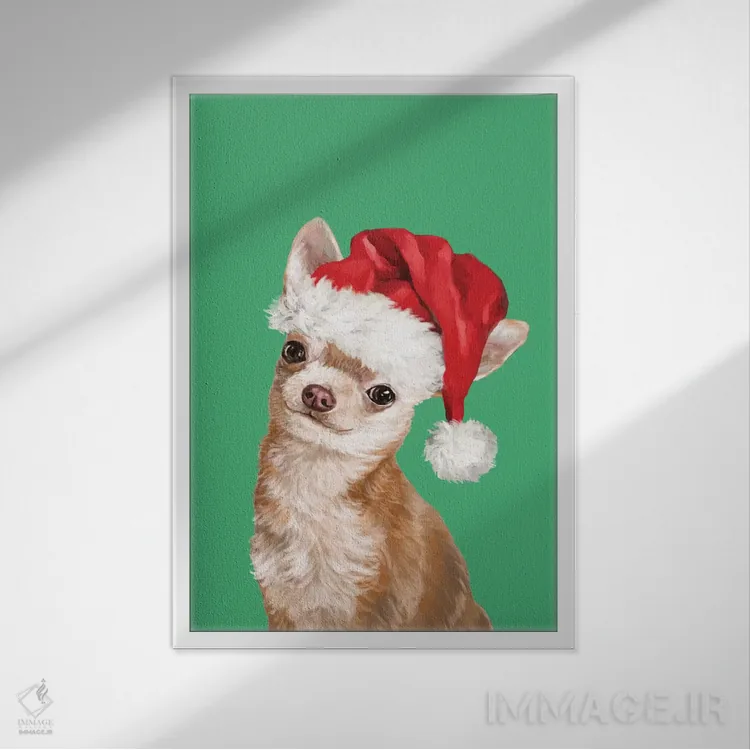 تابلو چیواوا کریسمسی اثر بگ نوز ورک (استودیو) - نمای قابدار سفید