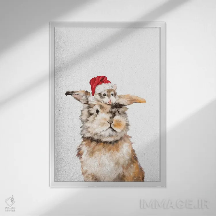 تابلو همستر و خرگوش کریسمسی اثر بگ نوز ورک (استودیو) - نمای قابدار سفید