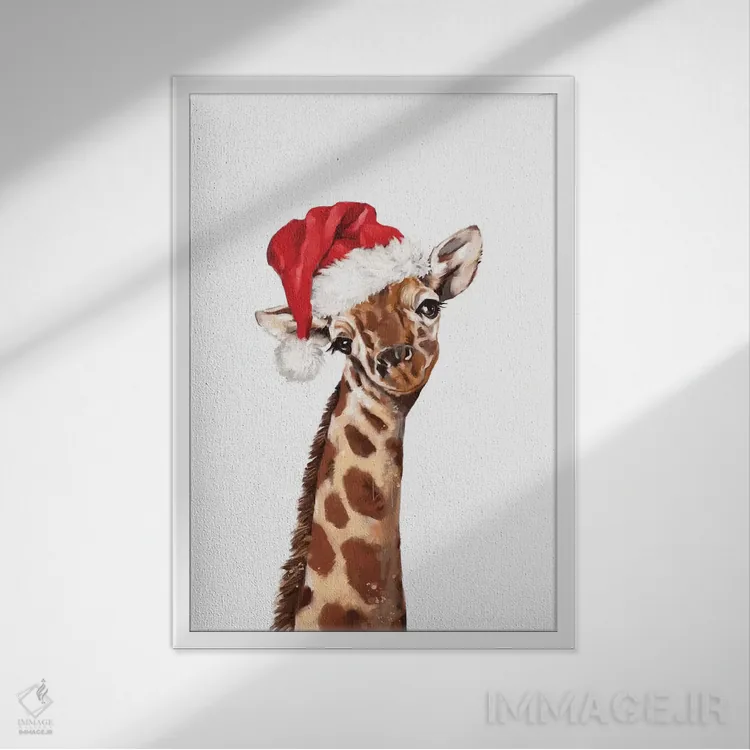 تابلو زرافه کریسمسی اثر بگ نوز ورک (استودیو) - نمای قابدار سفید