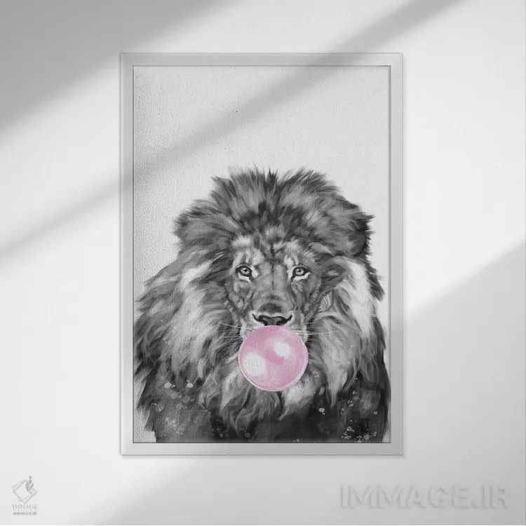تابلو شیر با آدامس بادکنکی اثر بگ نوز ورک (استودیو) - نمای قابدار سفید