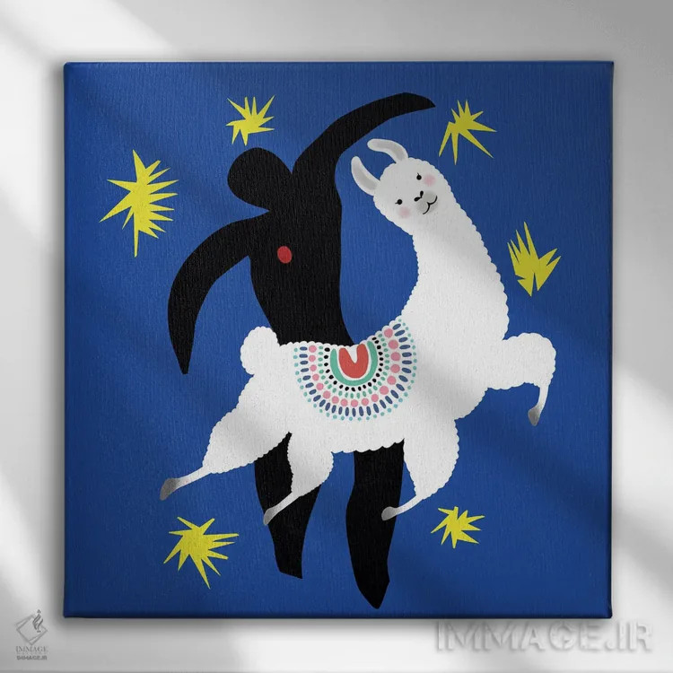 تابلو ایکـاروس با لاما (ارجاع به اسطوره یونانی) اثر بگ نوز ورک (استودیو) - نمای روبهرو روی دیوار