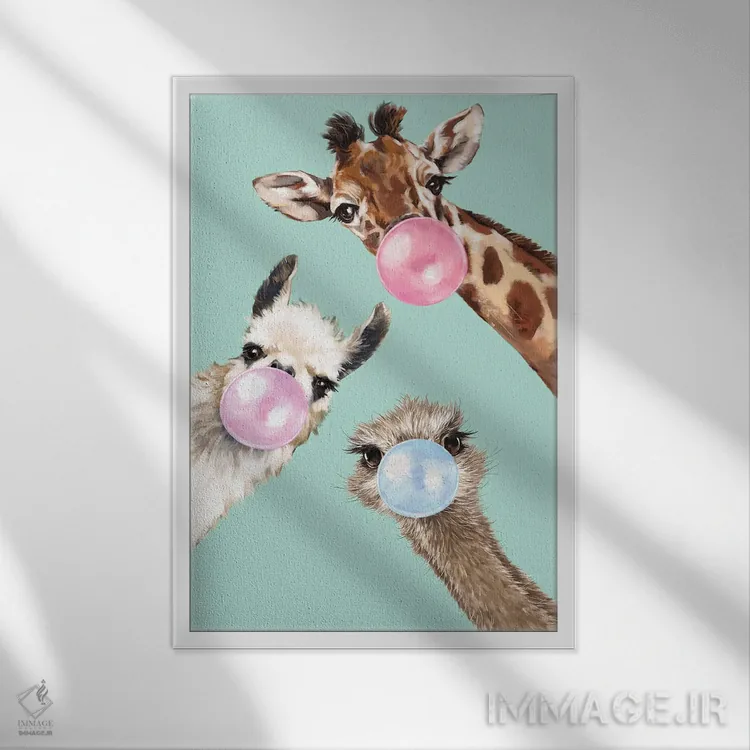 تابلو گروه آدامس بادکنکی در رنگ سبز اثر بگ نوز ورک (استودیو) - نمای قابدار سفید