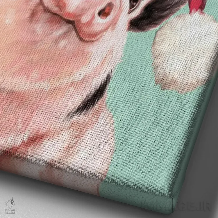 تابلو بچه خوک بانمک کریسمسی اثر بگ نوز ورک (استودیو) - نمای نزدیک بافت بوم