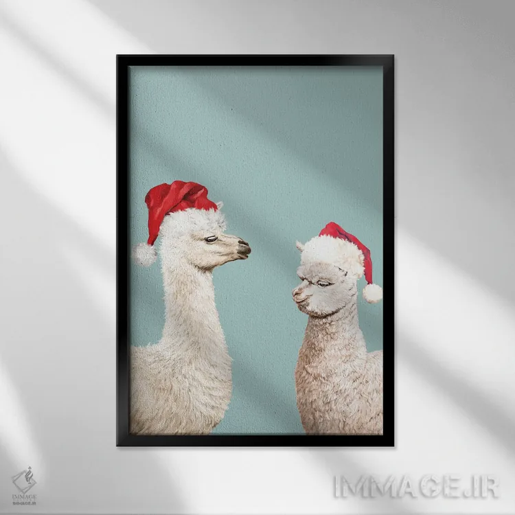 تابلو لاما آلباکای کریسمسی اثر بگ نوز ورک (استودیو) - نمای قابدار مشکی