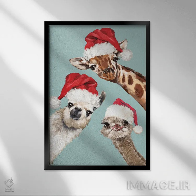 تابلو دسته حیوانات کریسمسی اثر بگ نوز ورک (استودیو) - نمای قابدار مشکی