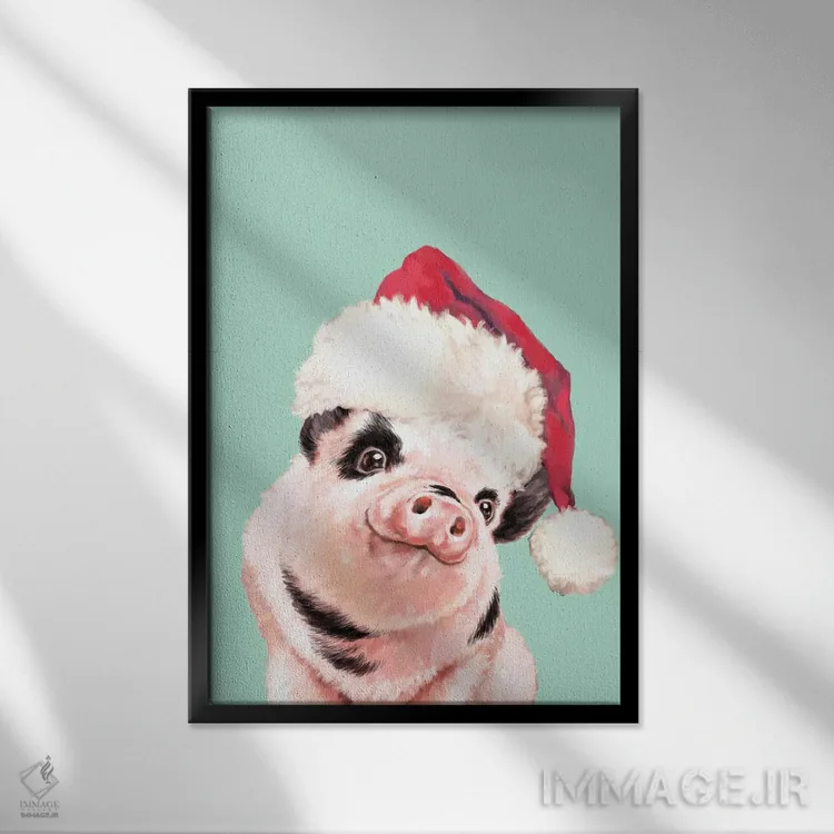 تابلو بچه خوک بانمک کریسمسی اثر بگ نوز ورک (استودیو) - نمای قابدار مشکی