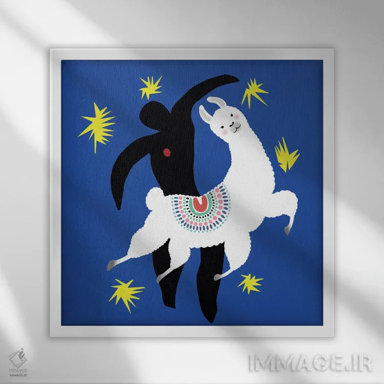 تابلو ایکـاروس با لاما (ارجاع به اسطوره یونانی) اثر بگ نوز ورک (استودیو) - نمای قابدار سفید