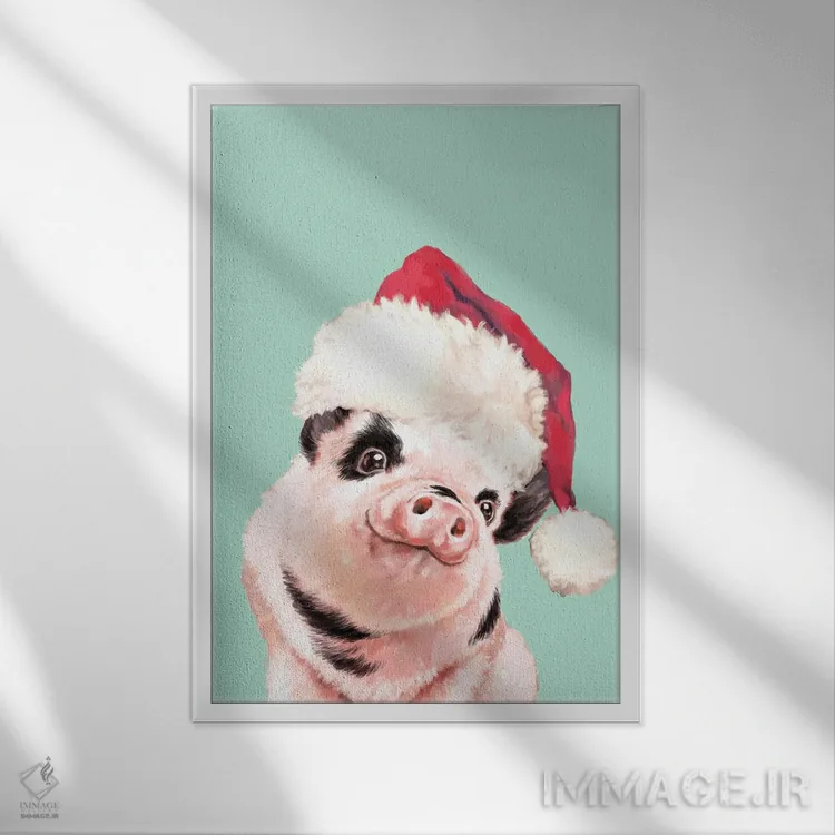 تابلو بچه خوک بانمک کریسمسی اثر بگ نوز ورک (استودیو) - نمای قابدار سفید