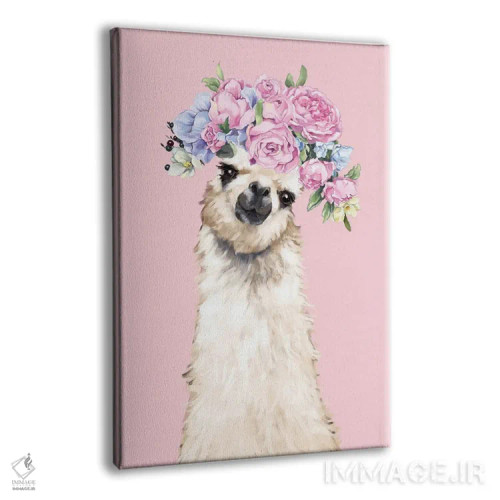 تابلو لامای زیبا با تاج گل در رنگ صورتی اثر بگ نوز ورک (استودیو) - نمای پرسپکتیو محصول