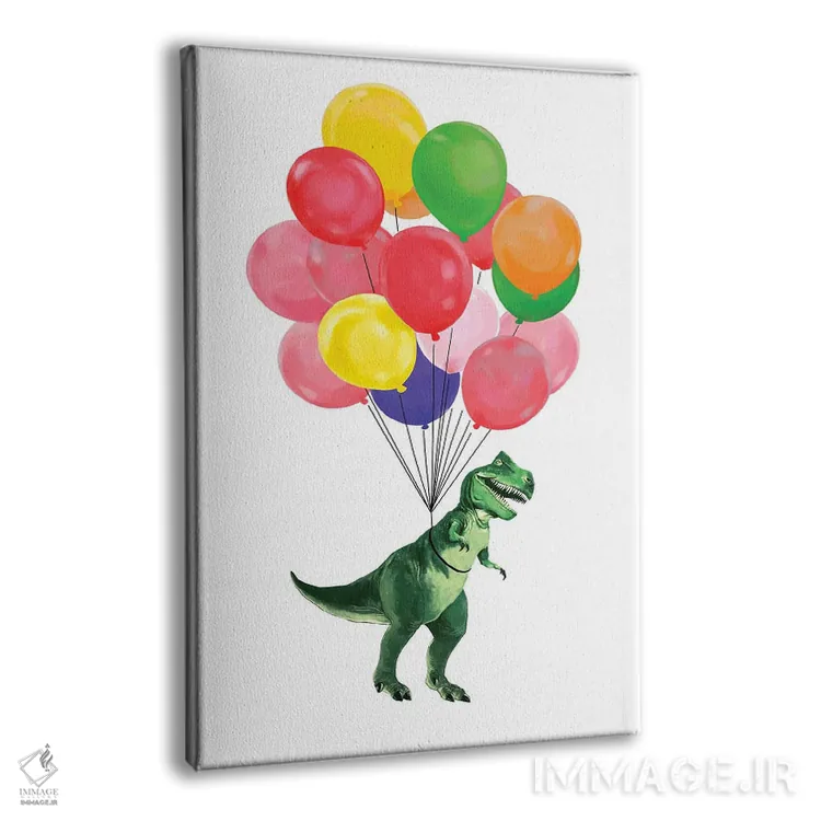 تابلو بیایید با بالونهای رنگی با تیرکس پرواز کنیم اثر بگ نوز ورک (استودیو) - نمای پرسپکتیو محصول