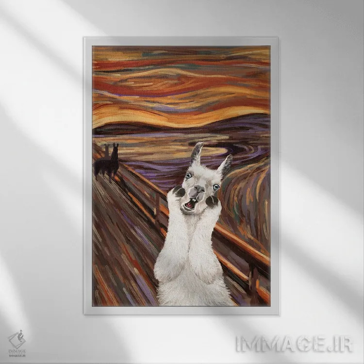 تابلو لامای جیغزن (الهام از تابلو جیغ) اثر بگ نوز ورک (استودیو) - نمای قابدار سفید