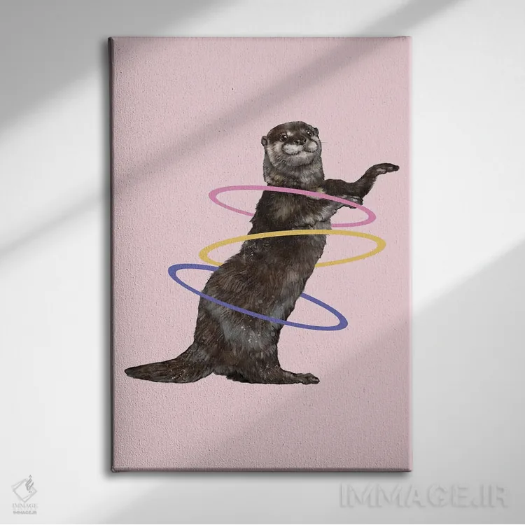 تابلو سمور در حال حلقهزدن هولا در رنگ صورتی اثر بگ نوز ورک (استودیو) - نمای روبهرو روی دیوار