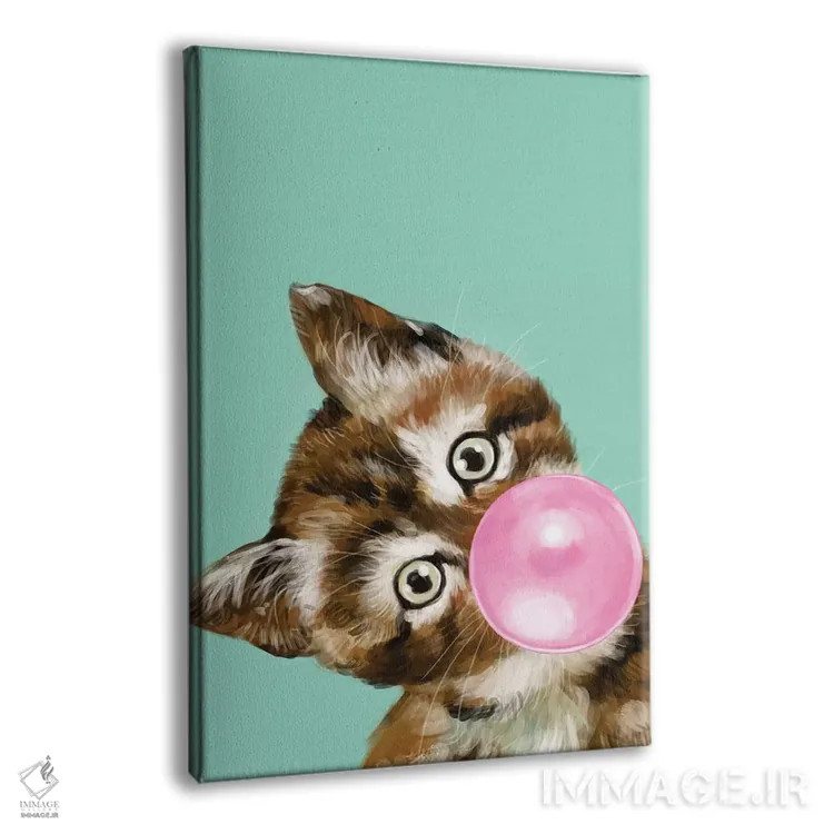 تابلو بچهگربه در حال فوت کردن آدامس بادکنکی در رنگ سبز اثر بگ نوز ورک (استودیو) - نمای پرسپکتیو محصول