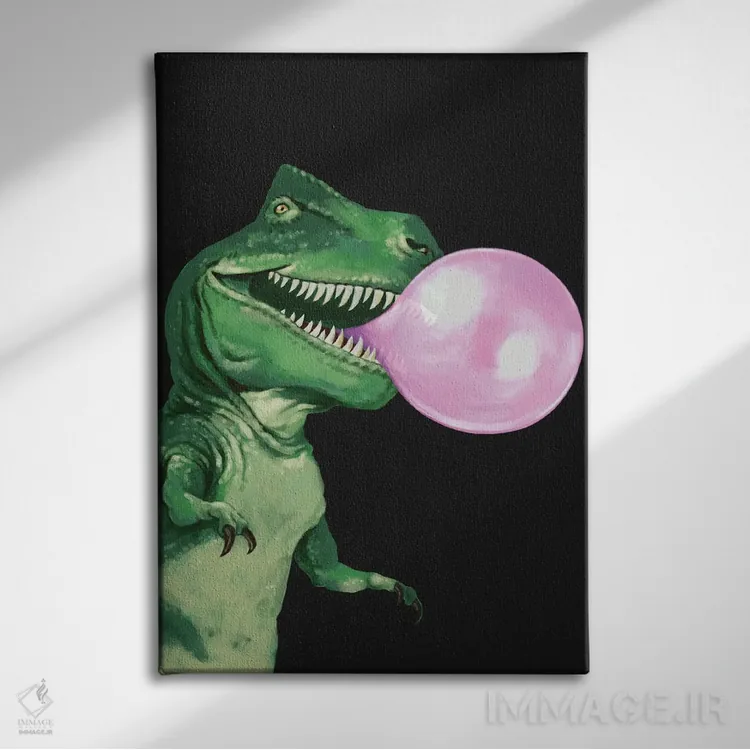 تابلو تیرکس با آدامس بادکنکی در خاکستری تیره اثر بگ نوز ورک (استودیو) - نمای روبهرو روی دیوار