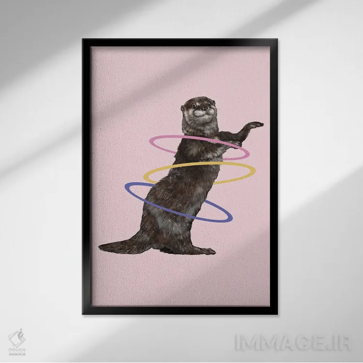 تابلو سمور در حال حلقهزدن هولا در رنگ صورتی اثر بگ نوز ورک (استودیو) - نمای قابدار مشکی