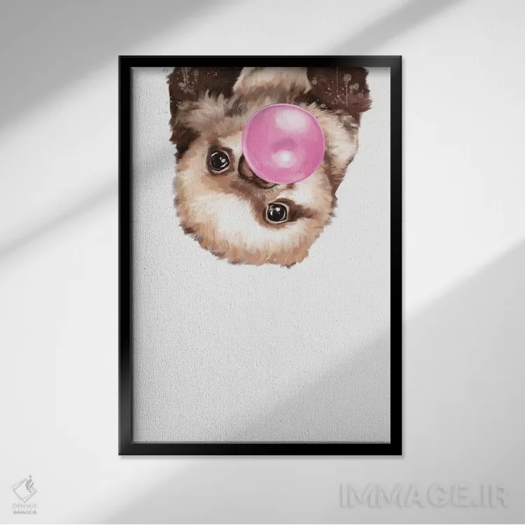 تابلو بچه تنبل در حال فوت کردن آدامس بادکنکی اثر بگ نوز ورک (استودیو) - نمای قابدار مشکی