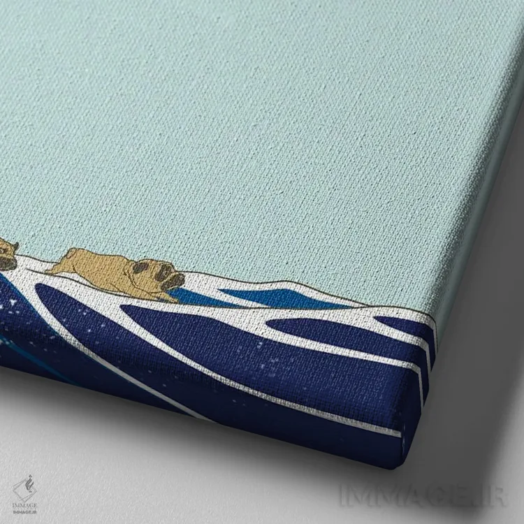 تابلو پاگ و موج بزرگ در رنگ آبی اثر بگ نوز ورک (استودیو) - نمای نزدیک بافت بوم