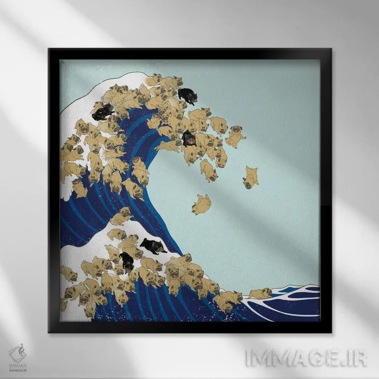 تابلو پاگ و موج بزرگ در رنگ آبی اثر بگ نوز ورک (استودیو) - نمای قابدار مشکی