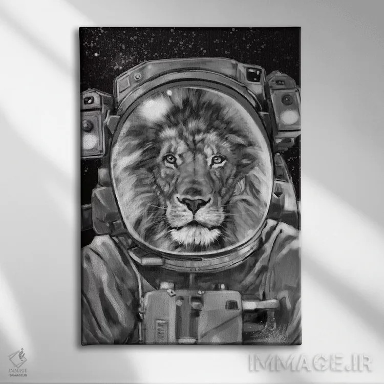 تابلو سلفی شیر فضانورد اثر بگ نوز ورک (استودیو) - نمای روبهرو روی دیوار