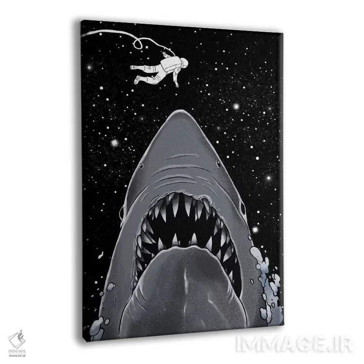 تابلو فضانورد با فکها روبرو میشود (ارجاع به فیلم Jaws) اثر بگ نوز ورک (استودیو) - نمای پرسپکتیو محصول