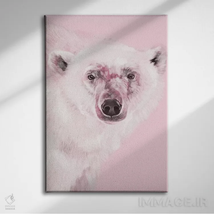 تابلو خرس قطبی در رنگ صورتی اثر بگ نوز ورک (استودیو) - نمای روبهرو روی دیوار