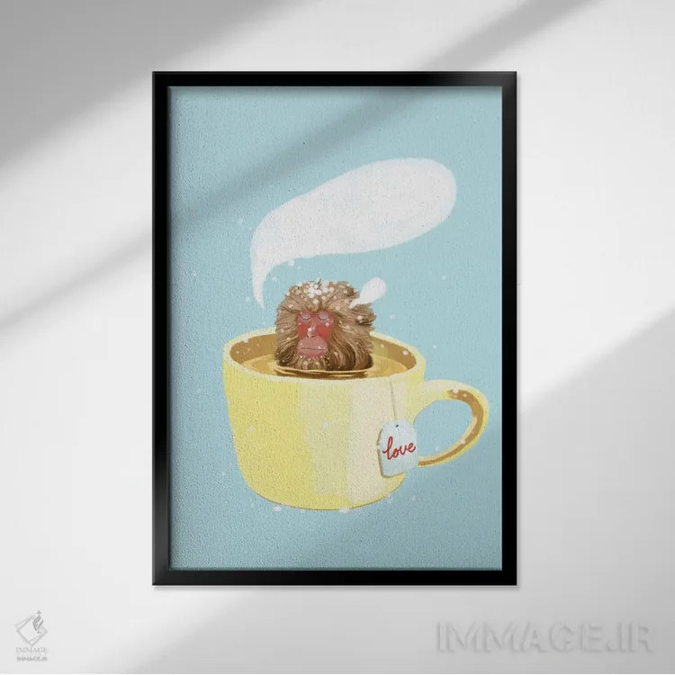 تابلو میمون در حال مدیتیشن اثر بگ نوز ورک (استودیو) - نمای قابدار مشکی