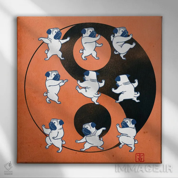 تابلو پاگ در حال تای چی اثر بگ نوز ورک (استودیو) - نمای روبهرو روی دیوار